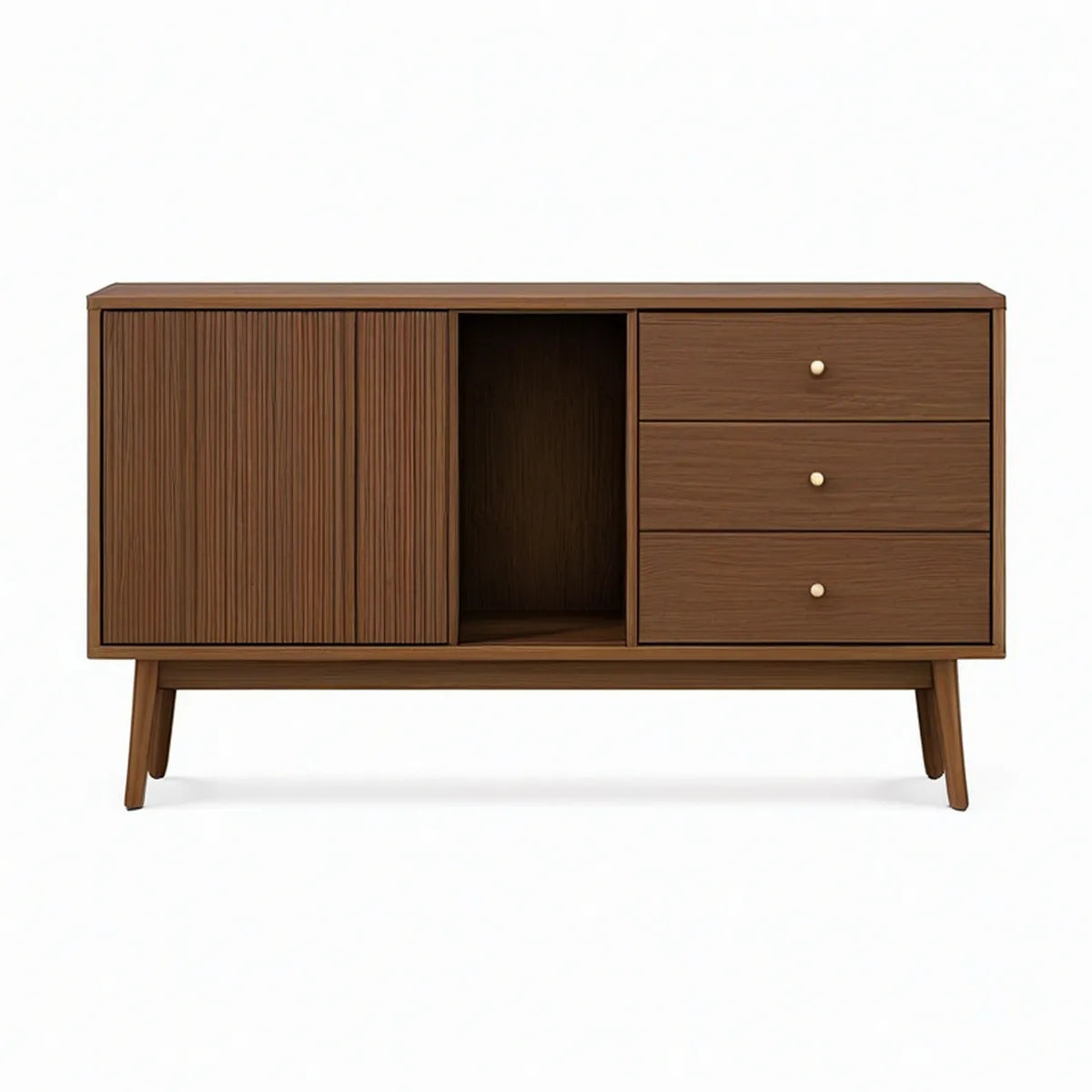 Příborník z MDF s ořechovou dýhou, 3 zásuvkami a posuvnými dvířky, hnědý, 160 × 40 × 85 cm